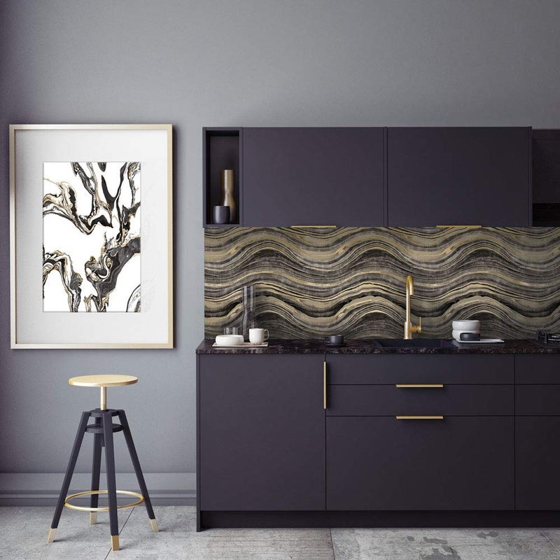 Tempaper Black & Metallic Gold Travertine Stone Removable Peel and Stick Marble Wallpaper, 20.5 in X 16.5 ft, Made in The USA - Image 2